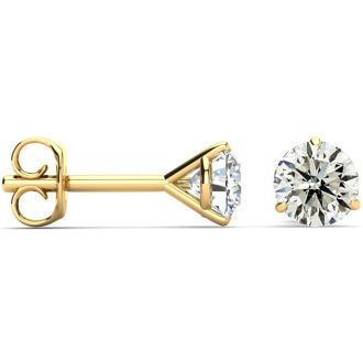 1.10 Carat Colorless Diamond Stud Earrings In Martini Setting, 14 Karat Yellow Gold