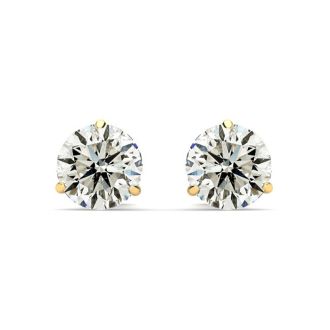 1.10 Carat Colorless Diamond Stud Earrings In Martini Setting, 14 Karat Yellow Gold