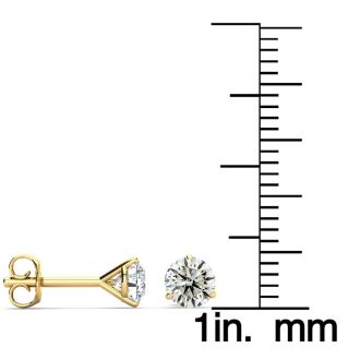 1.10 Carat Colorless Diamond Stud Earrings In Martini Setting, 14 Karat Yellow Gold