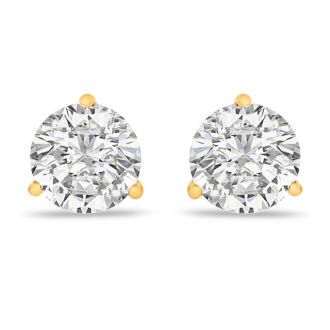1.40 Carat Colorless Diamond Stud Earrings in 14 Karat Yellow Gold Martini Setting