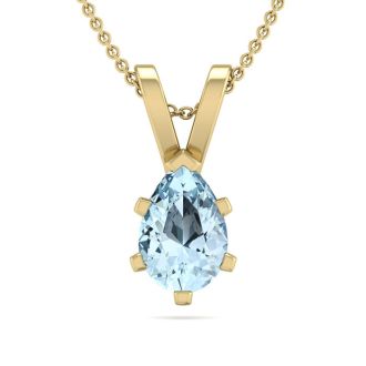 Aquamarine Necklace: Aquamarine Jewelry: 1/2 Carat Pear Shape Aquamarine Necklace In 14K Yellow Gold Over Sterling Silver, 18 Inches