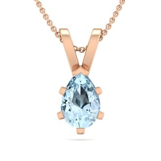 Aquamarine Necklace: Aquamarine Jewelry: 1/2 Carat Pear Shape Aquamarine Necklace In 14K Rose Gold Over Sterling Silver, 18 Inches