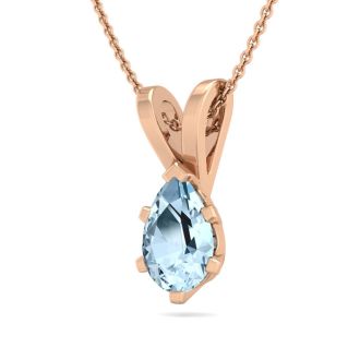Aquamarine Necklace: Aquamarine Jewelry: 1/2 Carat Pear Shape Aquamarine Necklace In 14K Rose Gold Over Sterling Silver, 18 Inches