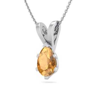 1/2 Carat Pear Shape Citrine Necklace In Sterling Silver, 18 Inches