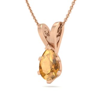 1/2 Carat Pear Shape Citrine Necklace In 14K Rose Gold Over Sterling Silver, 18 Inches