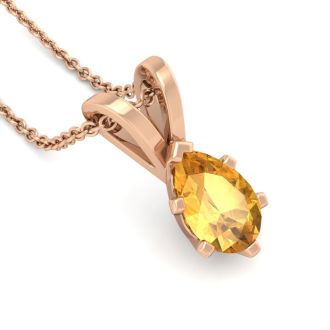 1/2 Carat Pear Shape Citrine Necklace In 14K Rose Gold Over Sterling Silver, 18 Inches