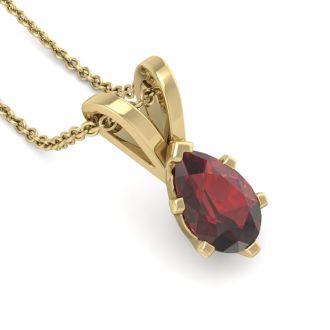 Garnet Necklace: Garnet Jewelry: 1/2 Carat Pear Shape Garnet Necklace In 14K Yellow Gold Over Sterling Silver, 18 Inches