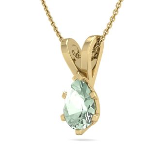 1/2 Carat Pear Shape Green Amethyst Necklace In 14K Yellow Gold Over Sterling Silver, 18 Inches