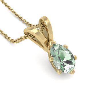 1/2 Carat Pear Shape Green Amethyst Necklace In 14K Yellow Gold Over Sterling Silver, 18 Inches