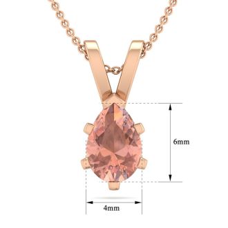 1/2 Carat Pear Shape Morganite Necklace In 14K Rose Gold Over Sterling Silver With 18 Inch Chain