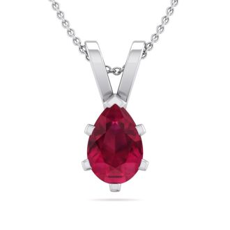 1/2 Carat Pear Shape Ruby Necklace In Sterling Silver, 18 Inches