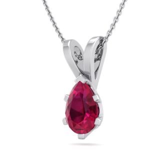 1/2 Carat Pear Shape Ruby Necklace In Sterling Silver, 18 Inches