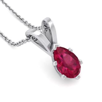 1/2 Carat Pear Shape Ruby Necklace In Sterling Silver, 18 Inches