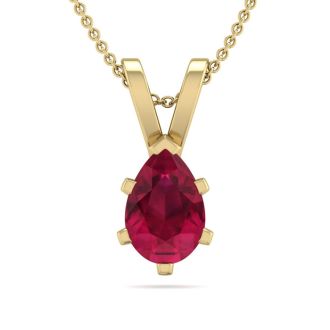 1/2 Carat Pear Shape Ruby Necklace In 14K Yellow Gold Over Sterling Silver, 18 Inches