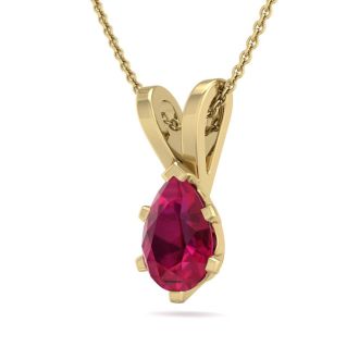 1/2 Carat Pear Shape Ruby Necklace In 14K Yellow Gold Over Sterling Silver, 18 Inches