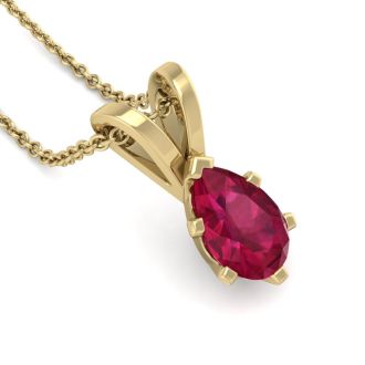 1/2 Carat Pear Shape Ruby Necklace In 14K Yellow Gold Over Sterling Silver, 18 Inches
