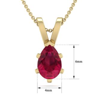 1/2 Carat Pear Shape Ruby Necklace In 14K Yellow Gold Over Sterling Silver, 18 Inches