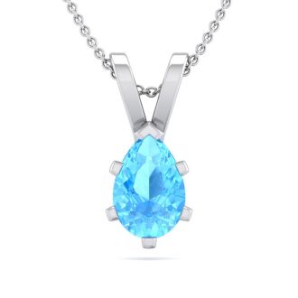 1/2 Carat Pear Shape Blue Topaz Necklace In Sterling Silver, 18 Inches