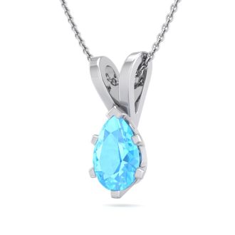 1/2 Carat Pear Shape Blue Topaz Necklace In Sterling Silver, 18 Inches
