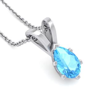 1/2 Carat Pear Shape Blue Topaz Necklace In Sterling Silver, 18 Inches