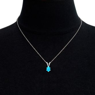 1/2 Carat Pear Shape Blue Topaz Necklace In Sterling Silver, 18 Inches