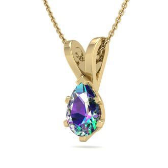 1/2 Carat Pear Shape Mystic Topaz Necklace In 14 Karat Yellow Gold Over Sterling Silver, 18 Inches