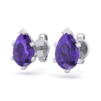 1 Carat Pear Shape Amethyst Stud Earrings In Sterling Silver