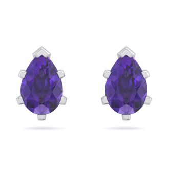 1 Carat Pear Shape Amethyst Stud Earrings In Sterling Silver