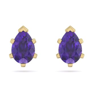 1 Carat Pear Shape Amethyst Stud Earrings In 14K Yellow Gold Over Sterling Silver
