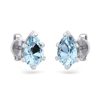 Aquamarine Earrings: Aquamarine Jewelry: 1 Carat Pear Shape Aquamarine Stud Earrings In Sterling Silver