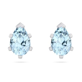 Aquamarine Earrings: Aquamarine Jewelry: 1 Carat Pear Shape Aquamarine Stud Earrings In Sterling Silver