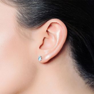 1 Carat Pear Shape Aquamarine Stud Earrings In Sterling Silver