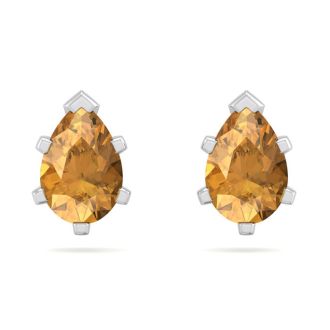 1 Carat Pear Shape Citrine Stud Earrings In Sterling Silver