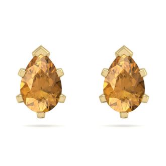 1 Carat Pear Shape Citrine Stud Earrings In 14K Yellow Gold Over Sterling Silver