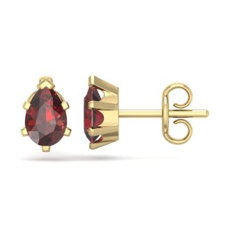 Garnet Earrings: Garnet Jewelry: 1 Carat Pear Shape Garnet Stud Earrings In 14K Yellow Gold Over Sterling Silver