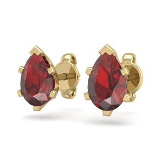 Garnet Earrings: Garnet Jewelry: 1 Carat Pear Shape Garnet Stud Earrings In 14K Yellow Gold Over Sterling Silver