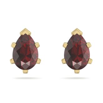 Garnet Earrings: Garnet Jewelry: 1 Carat Pear Shape Garnet Stud Earrings In 14K Yellow Gold Over Sterling Silver