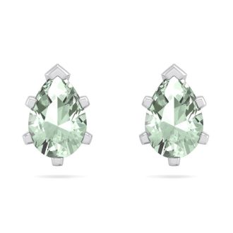 1 Carat Pear Shape Green Amethyst Stud Earrings In Sterling Silver