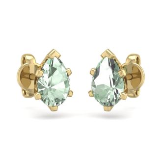 1 Carat Pear Shape Green Amethyst Stud Earrings In 14K Yellow Gold Over Sterling Silver