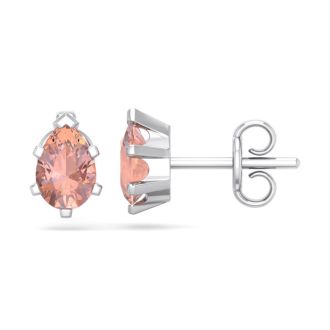1 Carat Pear Shape Morganite Earrings Studs In Sterling Silver