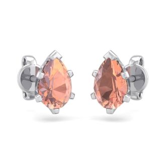 1 Carat Pear Shape Morganite Earrings Studs In Sterling Silver