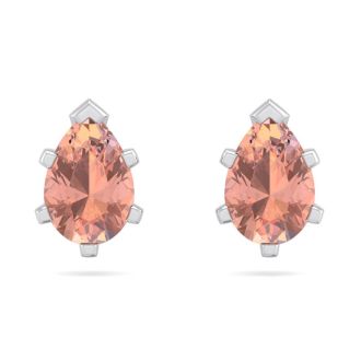 1 Carat Pear Shape Morganite Earrings Studs In Sterling Silver