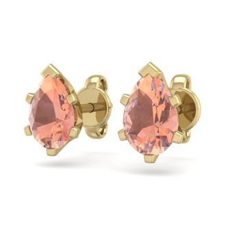 1 Carat Pear Shape Morganite Earrings Studs In 14K Yellow Gold Over Sterling Silver
