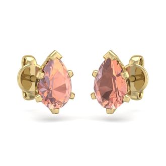 1 Carat Pear Shape Morganite Earrings Studs In 14K Yellow Gold Over Sterling Silver