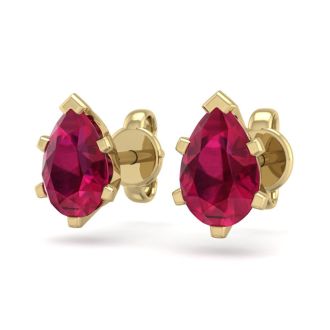 1 Carat Pear Shape Ruby Stud Earrings In 14K Yellow Gold Over Sterling Silver