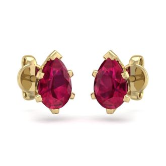 1 Carat Pear Shape Ruby Stud Earrings In 14K Yellow Gold Over Sterling Silver