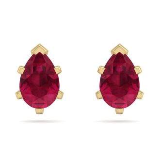 1 Carat Pear Shape Ruby Stud Earrings In 14K Yellow Gold Over Sterling Silver