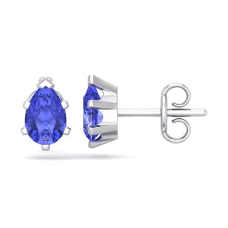 1 Carat Pear Shape Tanzanite Stud Earrings In Sterling Silver