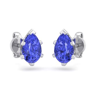1 Carat Pear Shape Tanzanite Stud Earrings In Sterling Silver