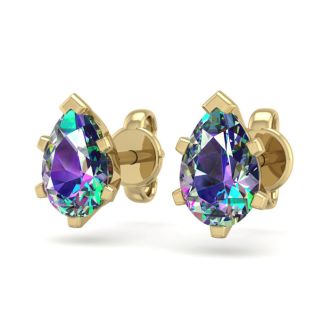 1 Carat Pear Shape Mystic Topaz Stud Earrings In 14K Yellow Gold Over Sterling Silver